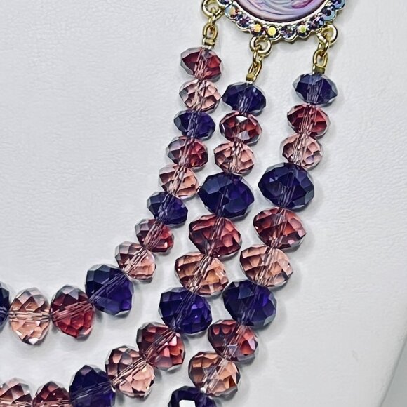 Kirks Folly Dream Angel Purple Crystal Beaded Bib Necklace (5992) - Picture 5 of 11